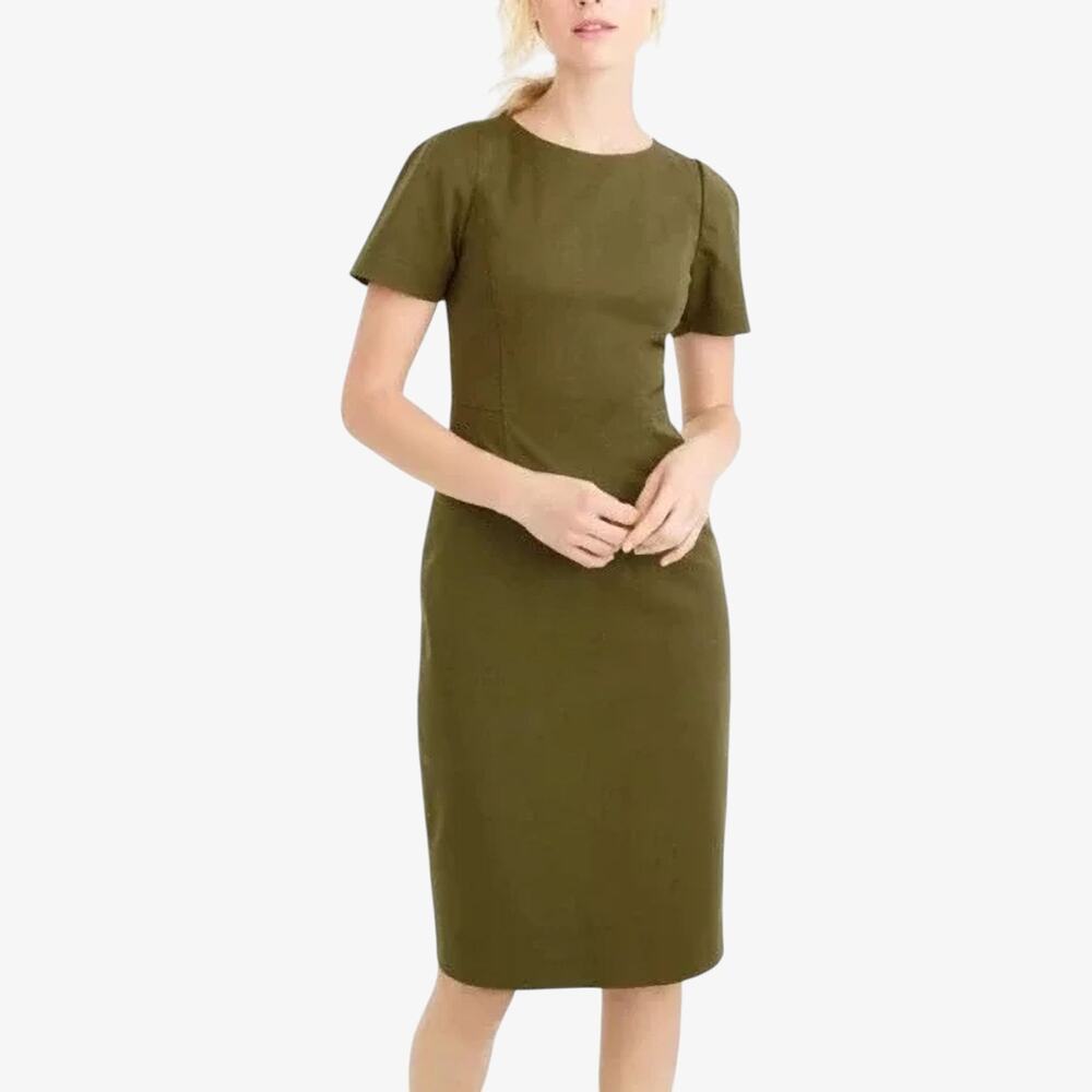 J.Crew Fitted Sheath Cotton Blend Stretch Tuscan Olive Size 14